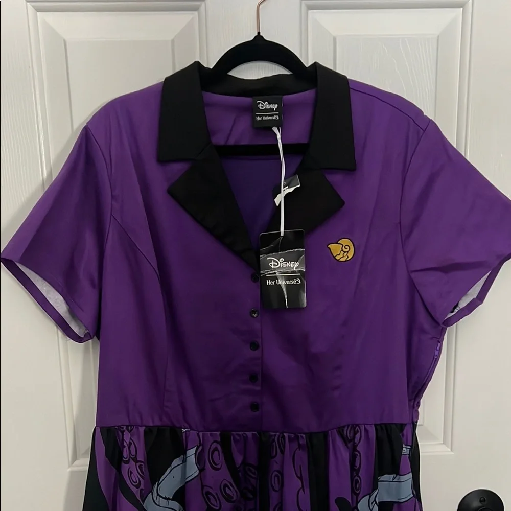 Her Universe Little Mermaid Ursula Purple Pleated Polo Collar Sundress NWT - Picture 4 of 8
